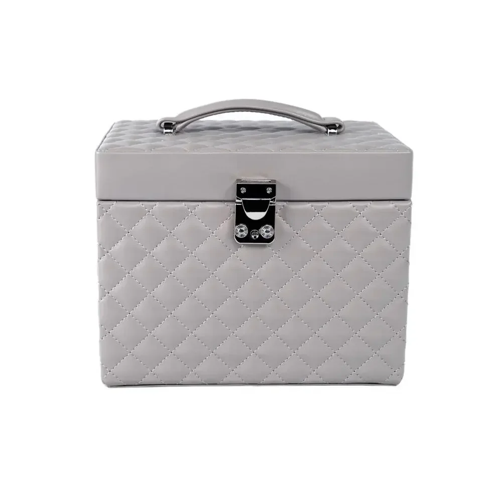 BROUK & CO Leo Jewelry Box Organizer Vegan Leather Quilted Gray 3-Layer $220 NEW